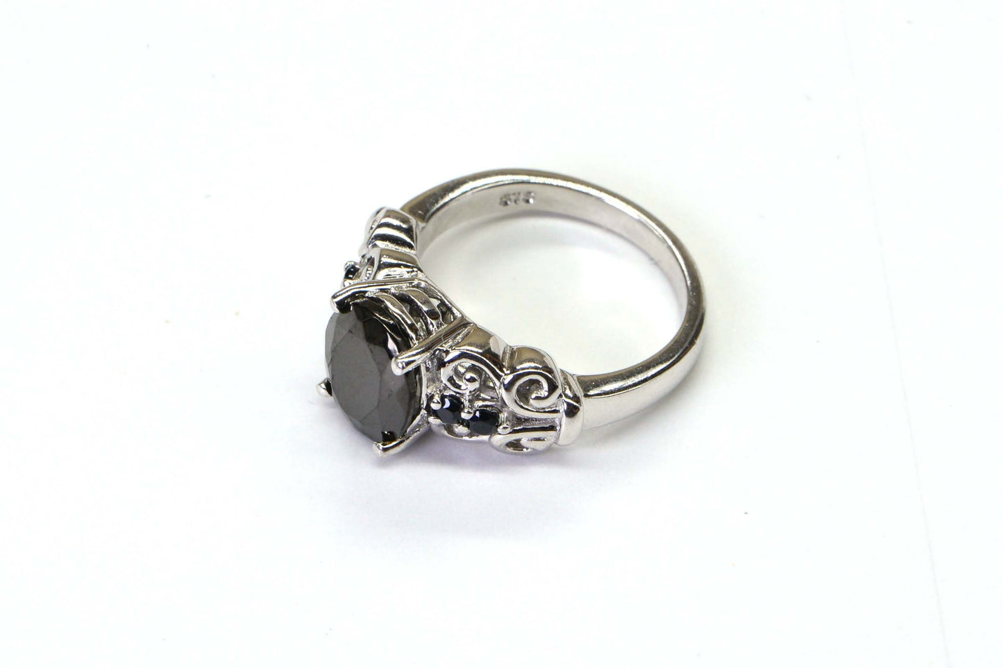 Black Onyx Sterling Silver Ring, Oval Multi Gemstone Cocktail Ring