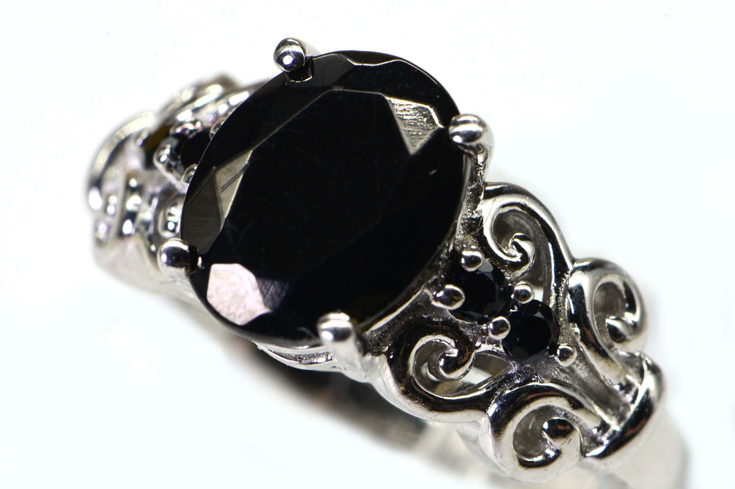 Black Onyx Sterling Silver Ring, Oval Multi Gemstone Cocktail Ring