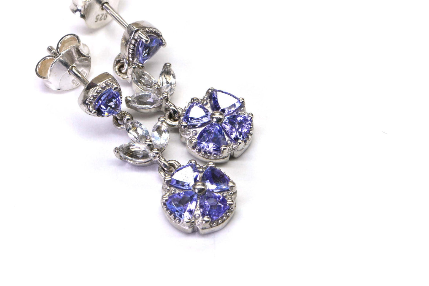 Natural Tanzanite  Drop Stud Earrings Sterling Silver Dainty Earrings Birthstone December