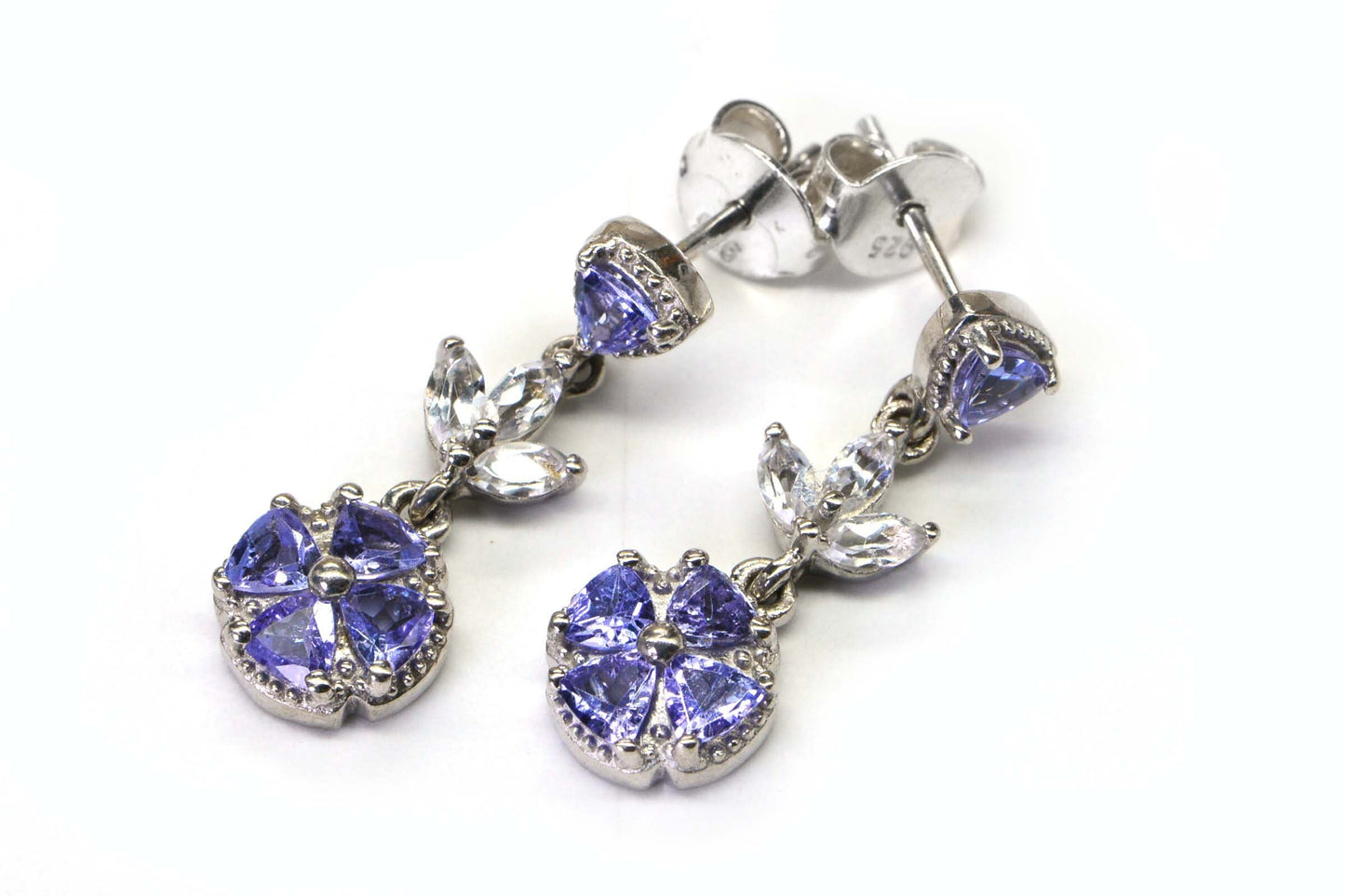 Natural Tanzanite  Drop Stud Earrings Sterling Silver Dainty Earrings Birthstone December