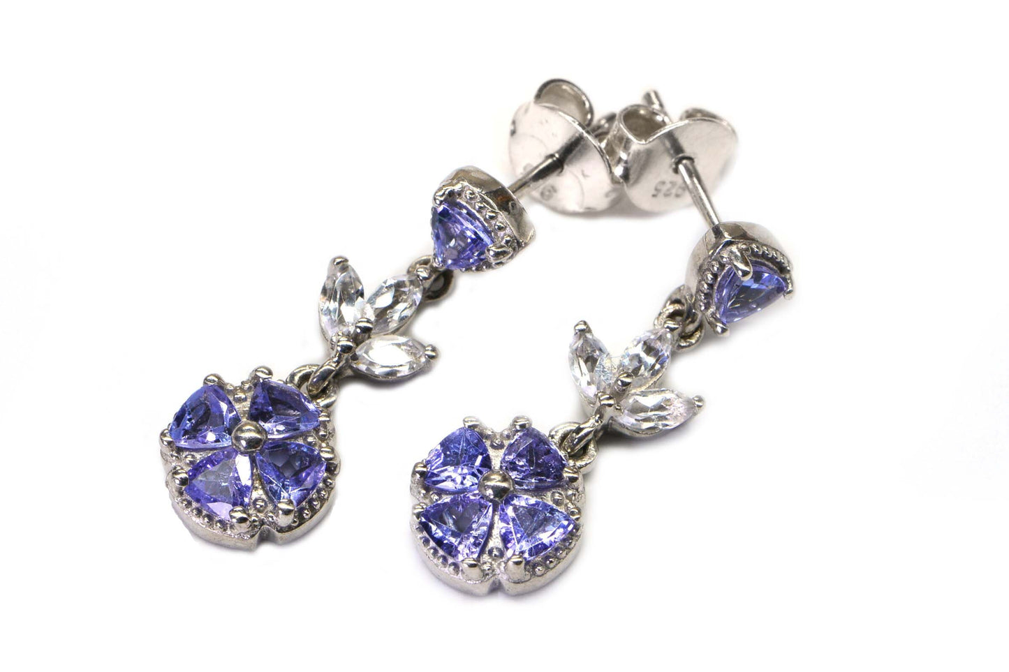 Natural Tanzanite  Drop Stud Earrings Sterling Silver Dainty Earrings Birthstone December