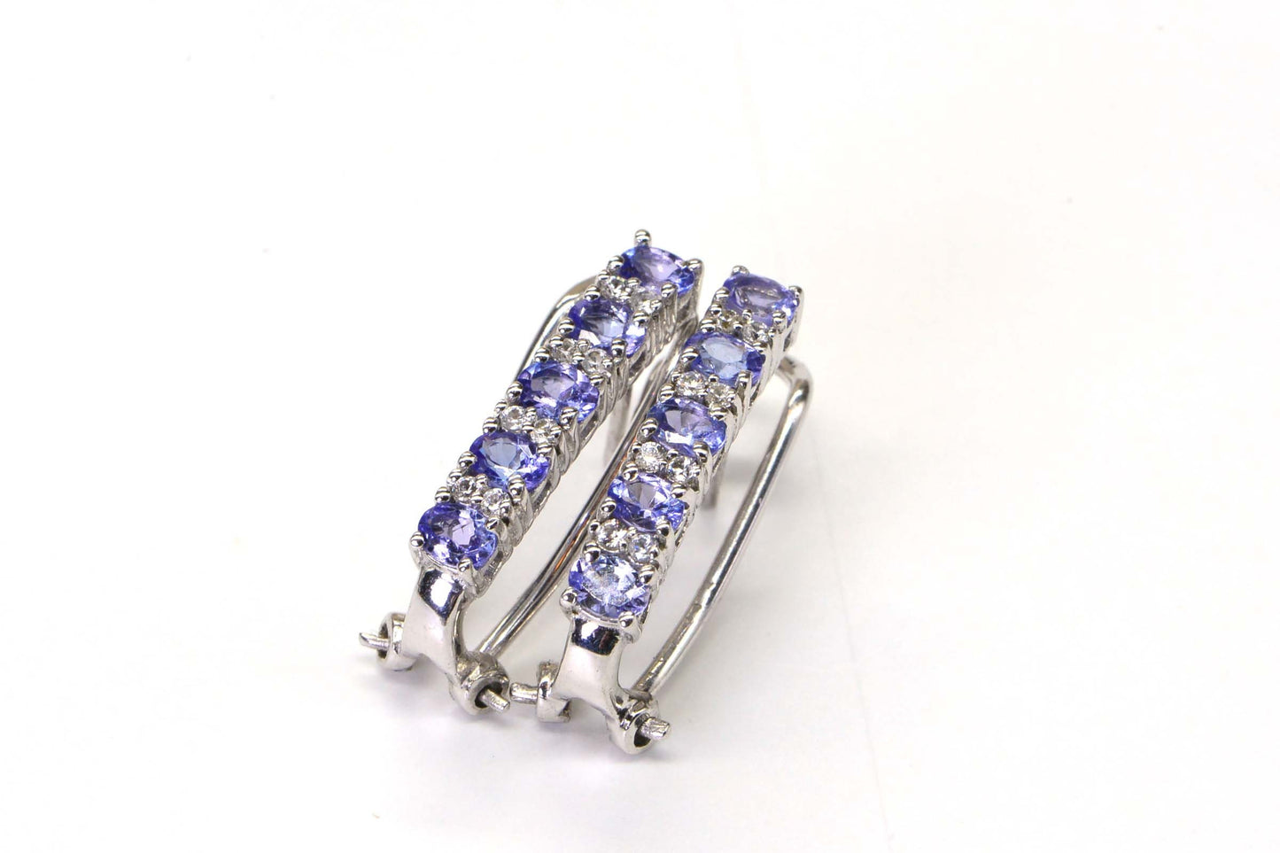 Natural Tanzanite White Zircon  J Stud Earrings Clip On Sterling Silver Vintage Jewelry