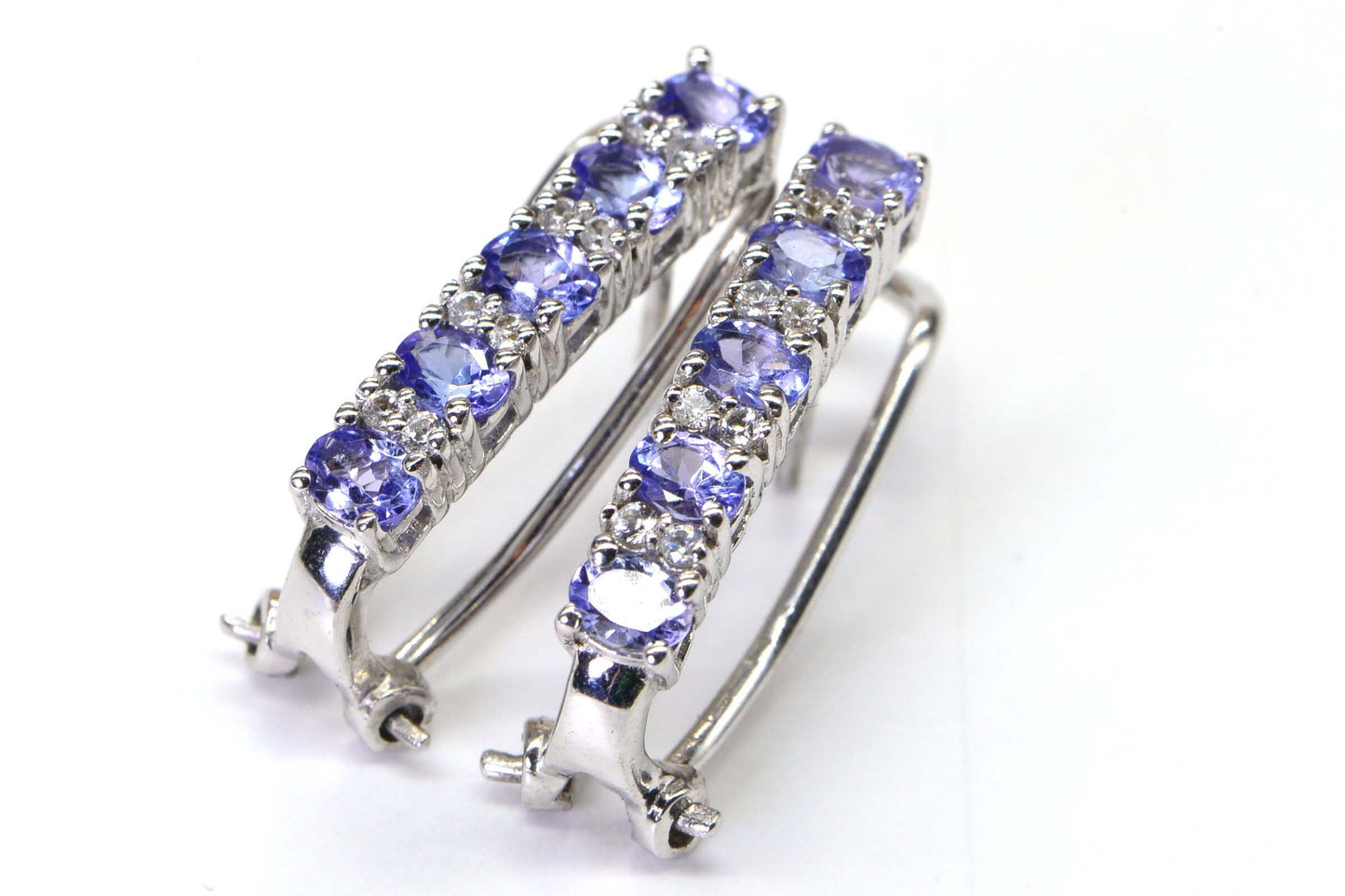 Natural Tanzanite White Zircon  J Stud Earrings Clip On Sterling Silver Vintage Jewelry
