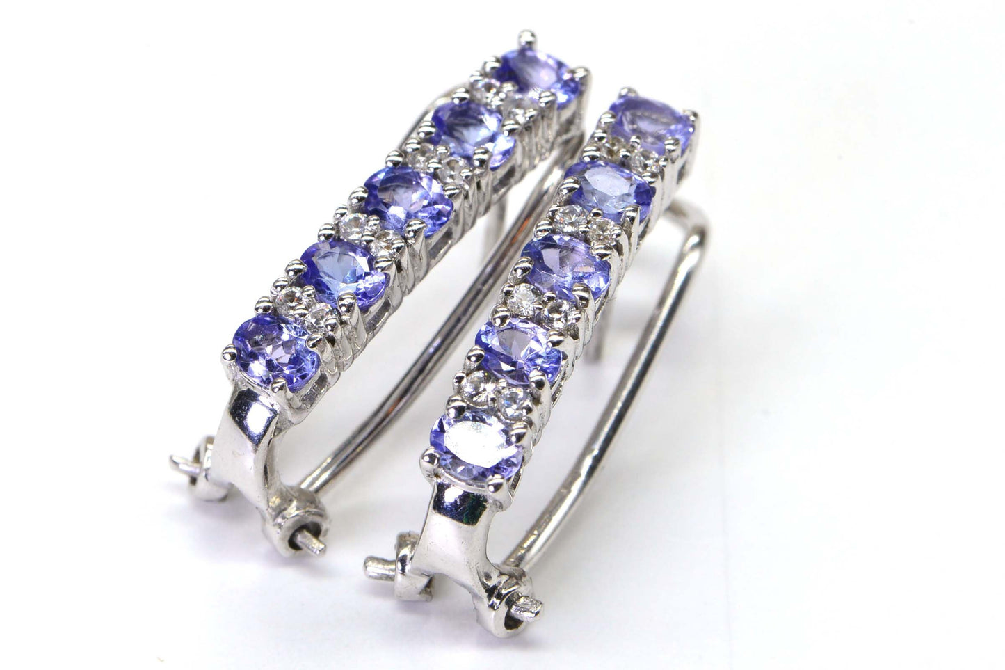 Natural Tanzanite White Zircon  J Stud Earrings Clip On Sterling Silver Vintage Jewelry