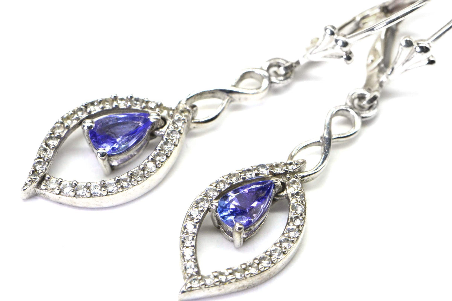 Tanzanite Teardrop Dangle  Earrings Purple Gemstone Hoop Flower Earrings Birthstone December