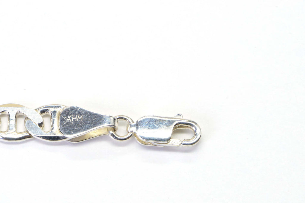 Sterling Silver Flat Mariner Chain Bracelet: Italian Rhodium Finish