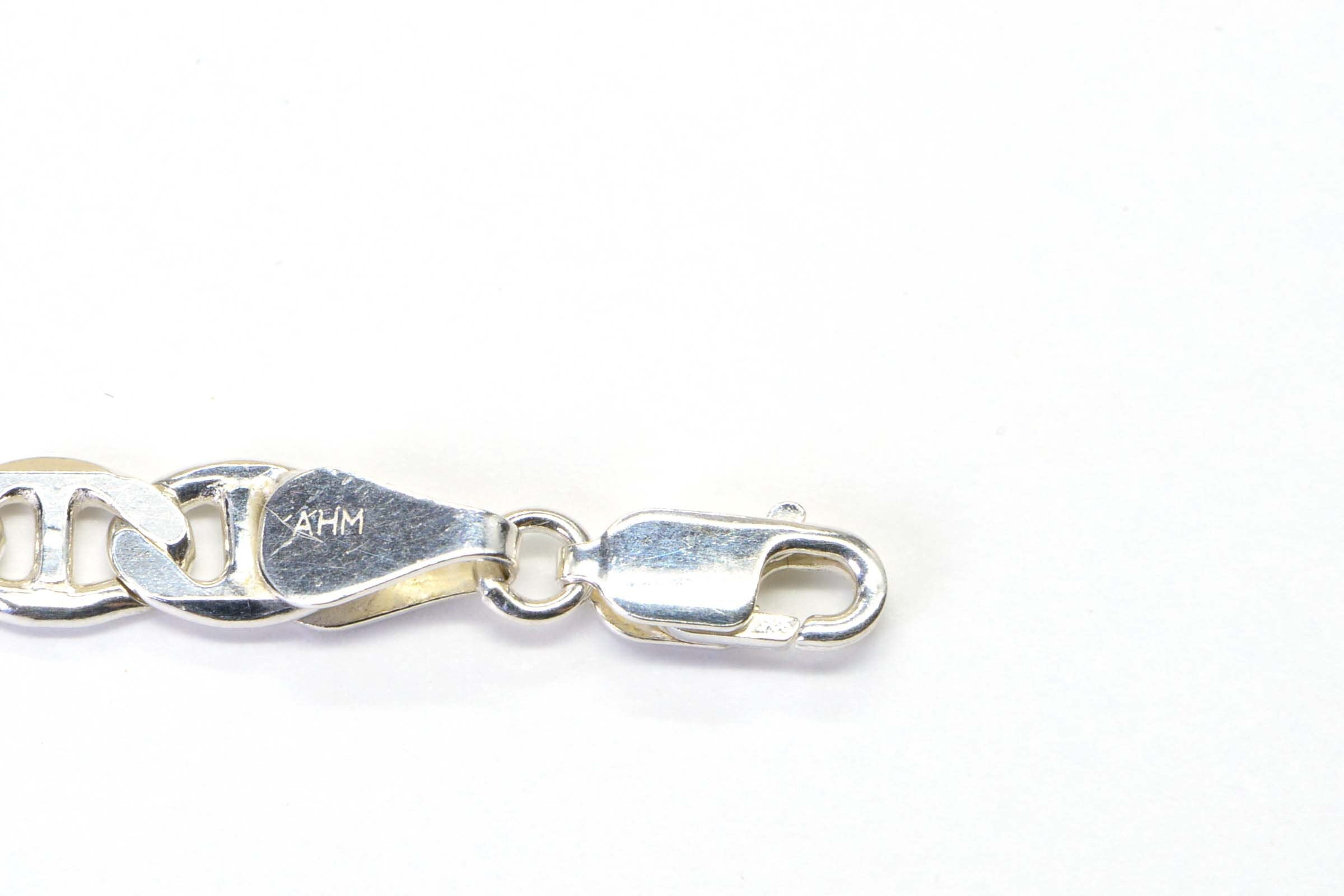 Sterling Silver Flat Mariner Chain Bracelet: Italian Rhodium Finish