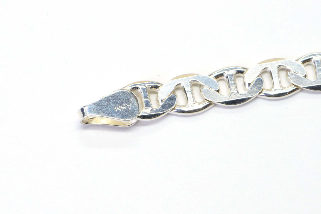Sterling Silver Flat Mariner Chain Bracelet: Italian Rhodium Finish