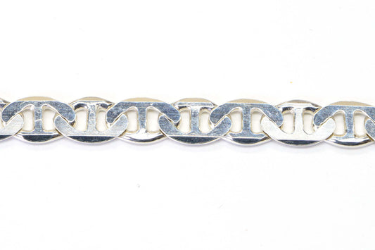 Sterling Silver Flat Mariner Chain Bracelet: Italian Rhodium Finish