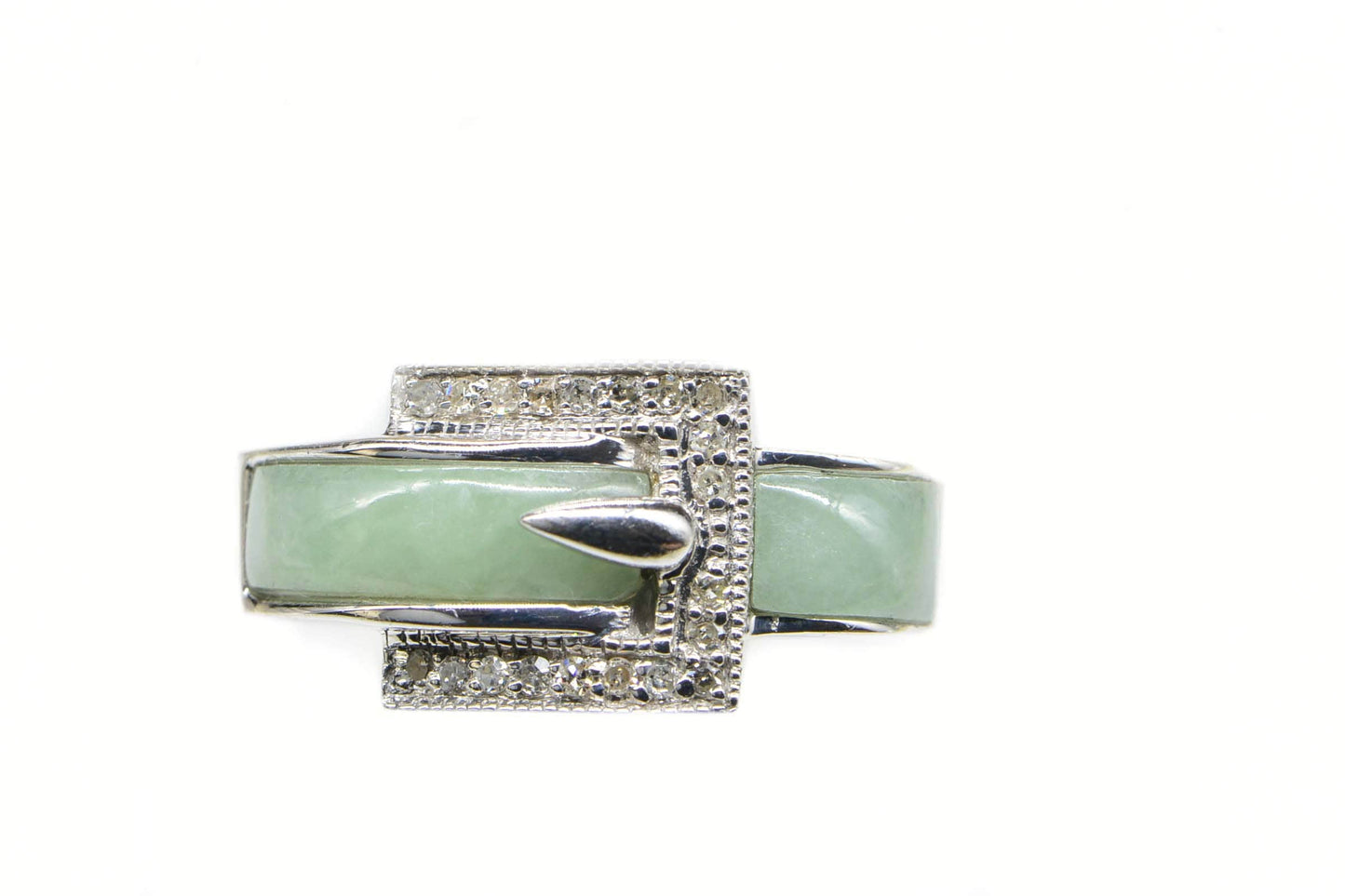 Chinese Real Jade Diamond Bend Ring Sterling Silver  Vintage Ring