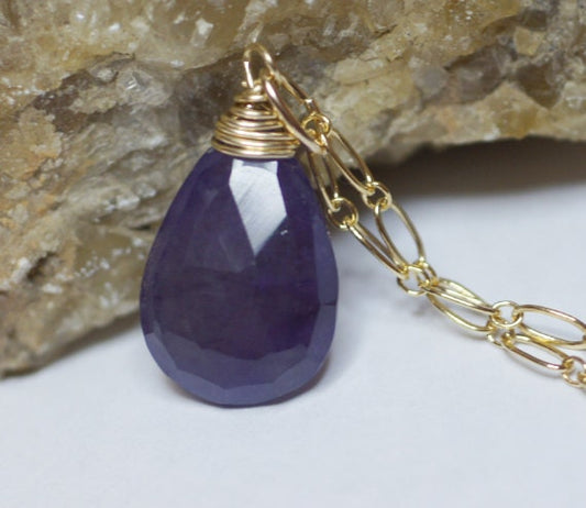 Amethyst and Gold. Wire Wrapped 14K Gold Filled Pendant.
