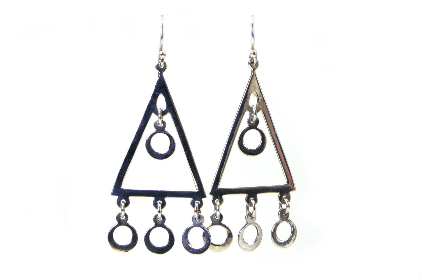 Triangle Drop Long Earrings Sterling Silver Geometric Style Art Deco Solitaire Earrings