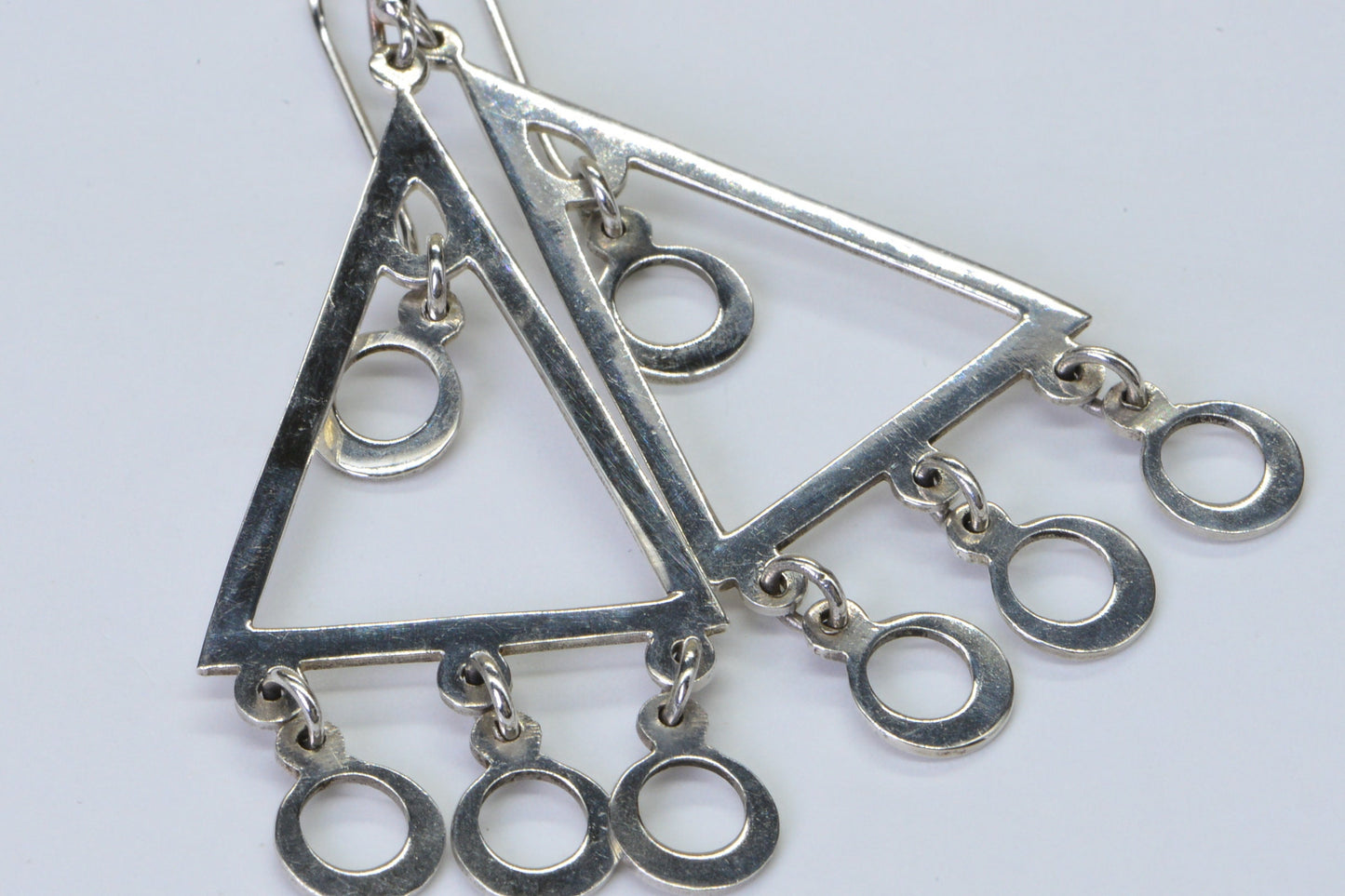 Triangle Drop Long Earrings Sterling Silver Geometric Style Art Deco Solitaire Earrings