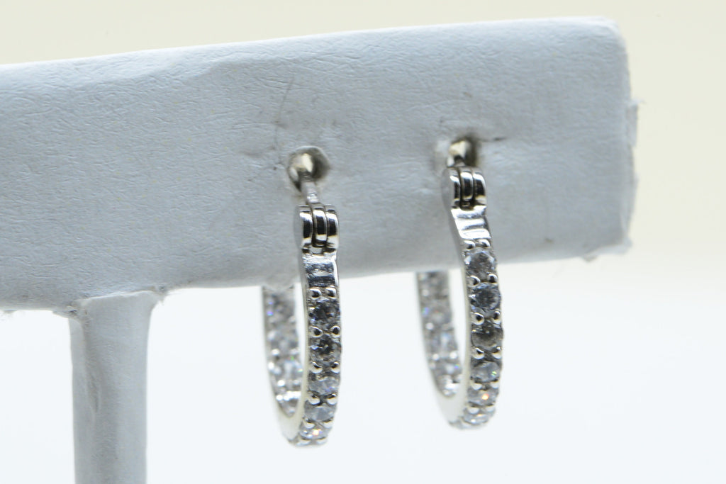 CZ Sterling Silver Hinged Post Back Hoop Earrings
