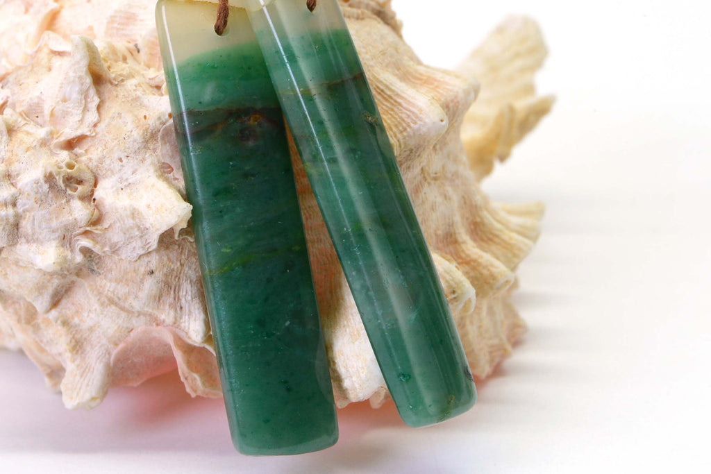 Jade Cabochon Rectangle 39X8 mm Matched Pair For Earrings