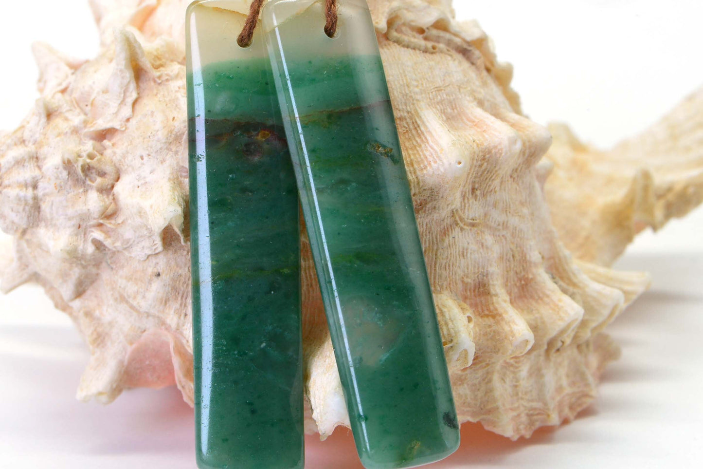Jade Cabochon Rectangle 39X8 mm Matched Pair For Earrings
