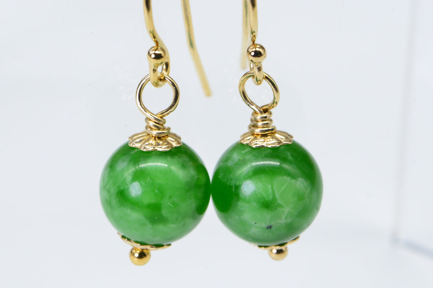 Natural Maw Sit Sit Jade Ablite  Dangle Earrings 14K Yellow Gold Filled Dainty Earring