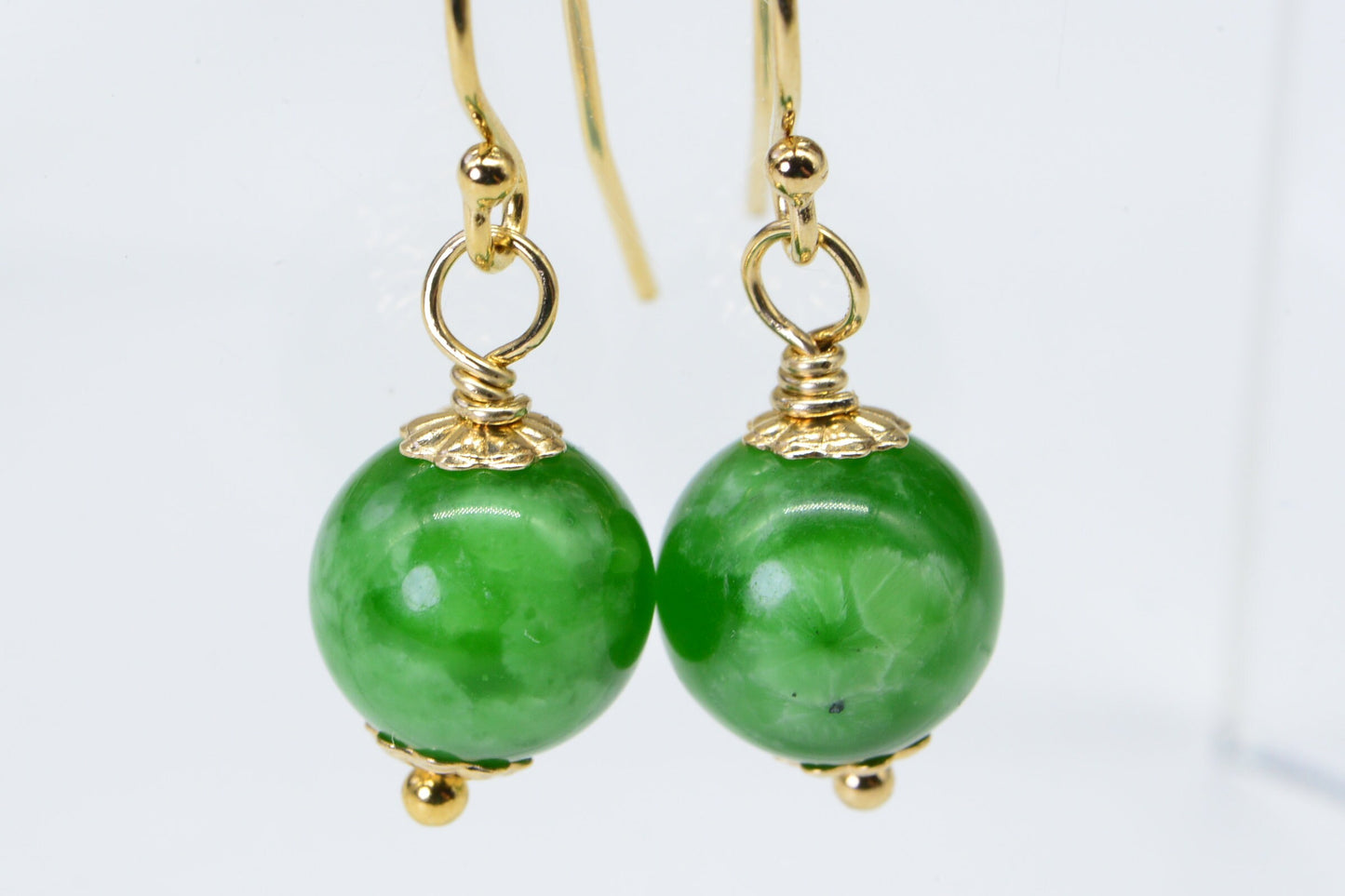 Natural Maw Sit Sit Jade Ablite  Dangle Earrings 14K Yellow Gold Filled Dainty Earring