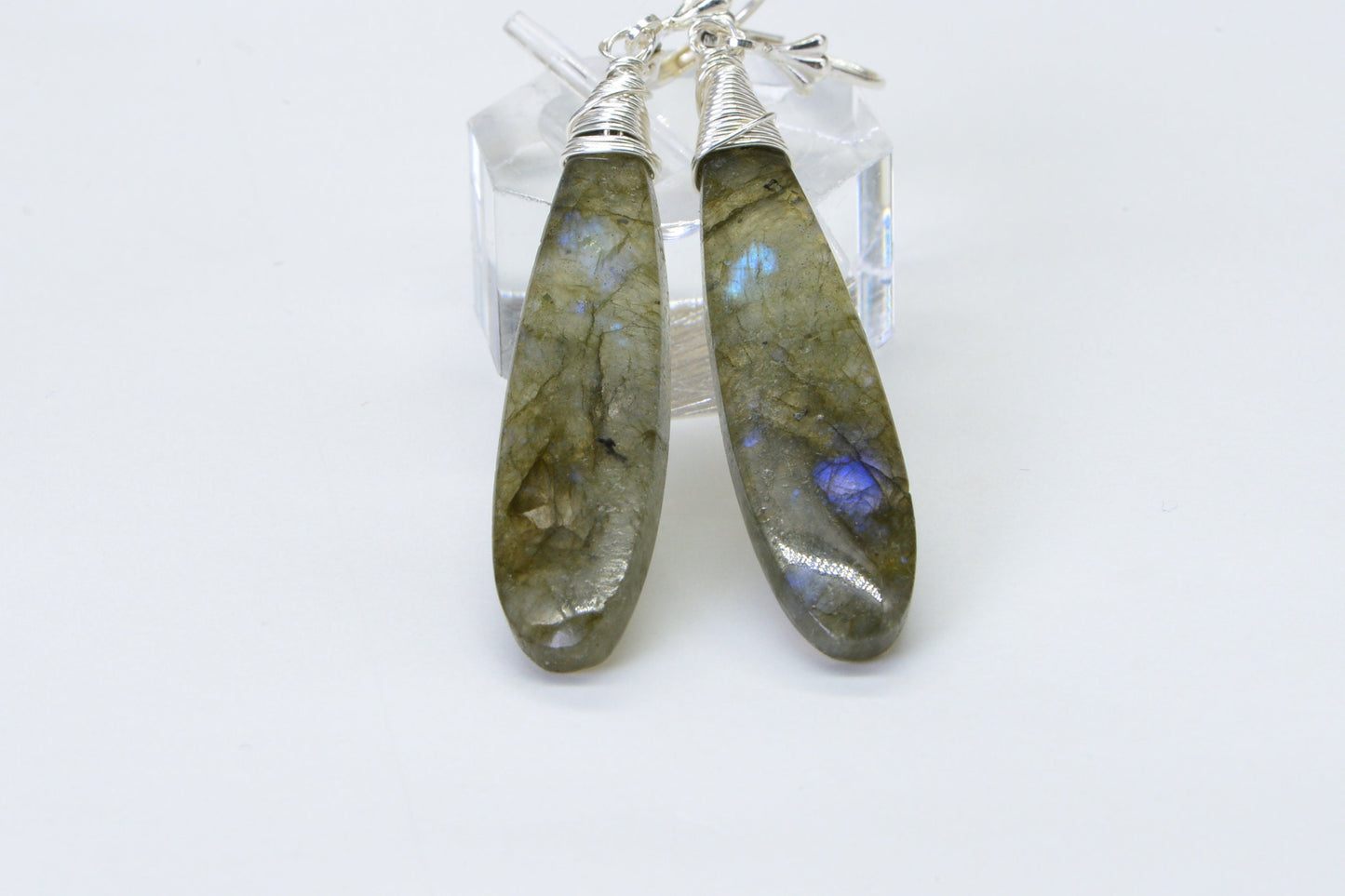 Teardrop Labradorite Earrings, Blue Flash Sterling Silver Drops