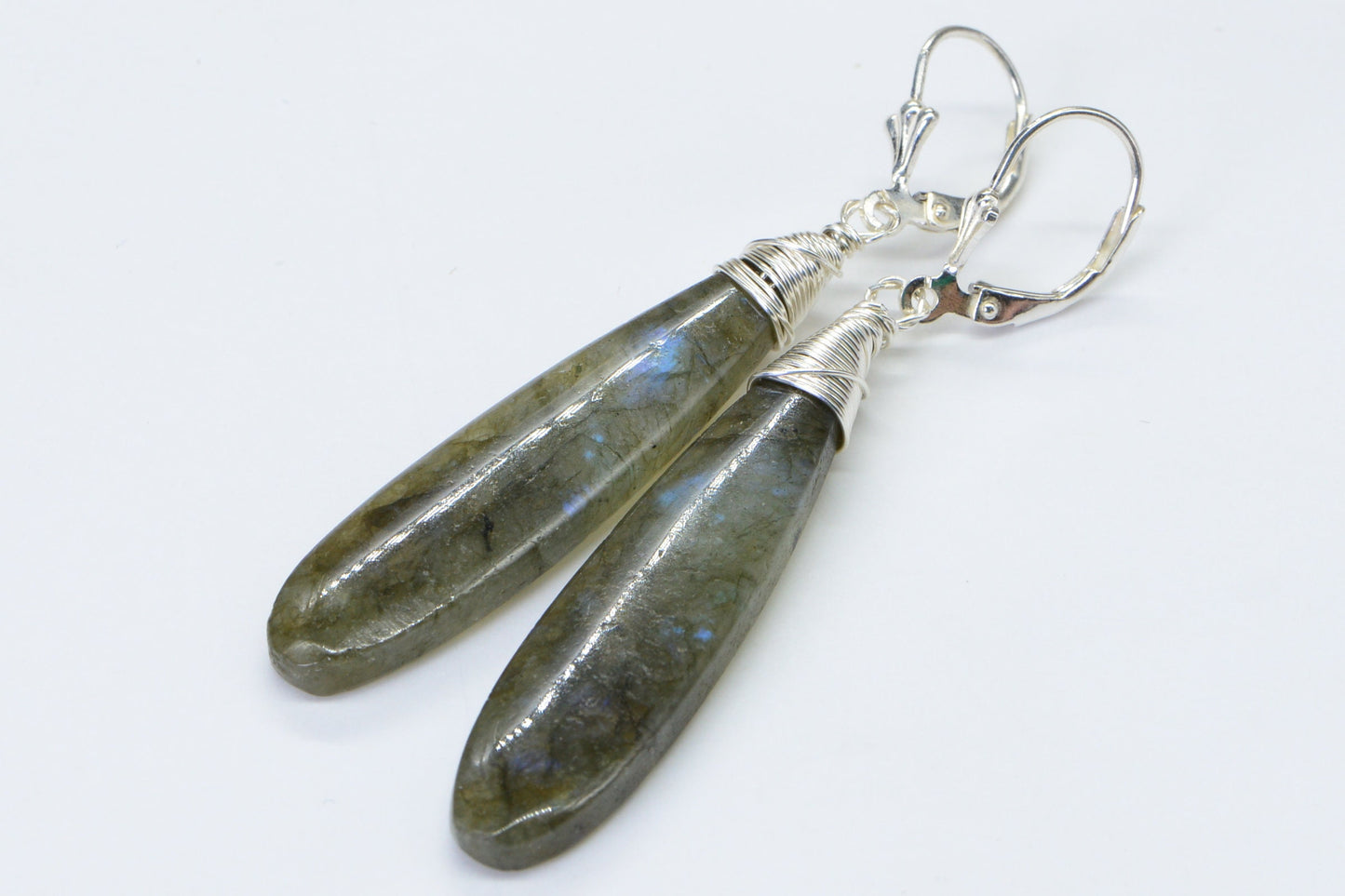 Teardrop Labradorite Earrings, Blue Flash Sterling Silver Drops