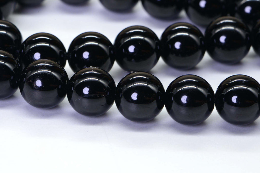 Black Tourmaline  8mm Real Gemstone Black Smooth Round