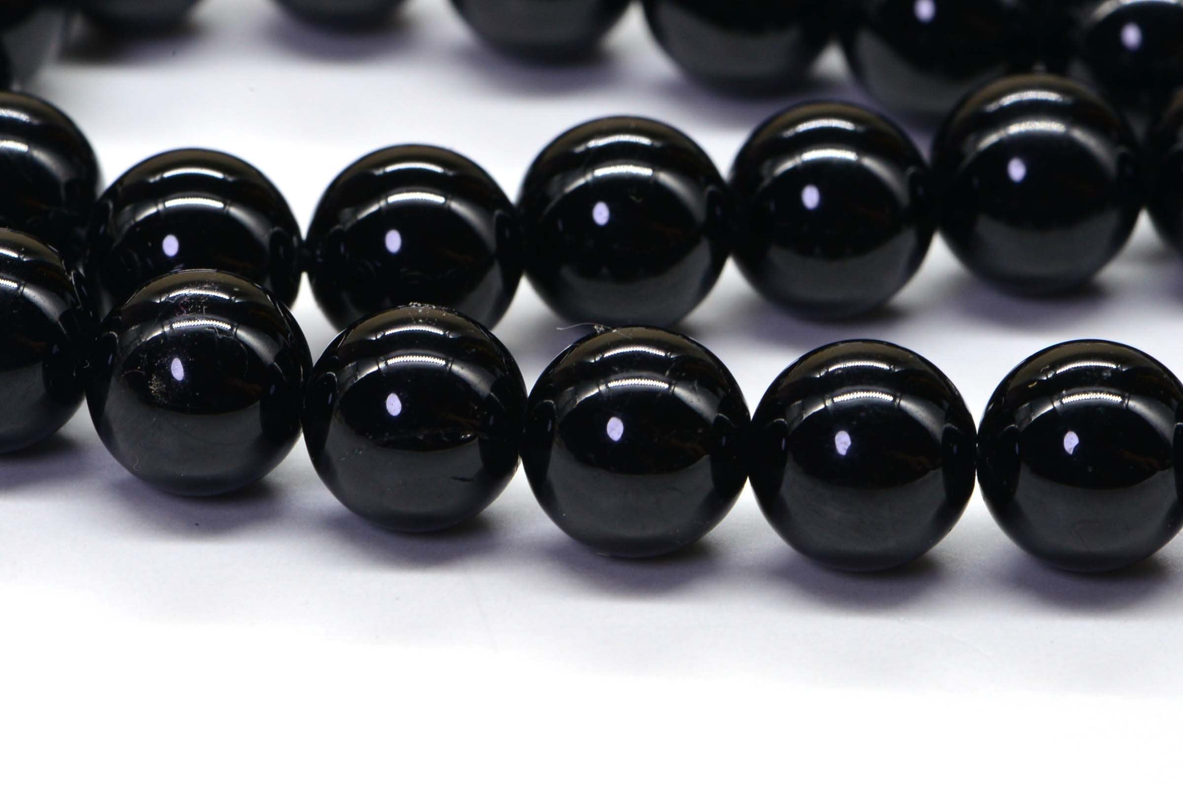Black Tourmaline  8mm Real Gemstone Black Smooth Round