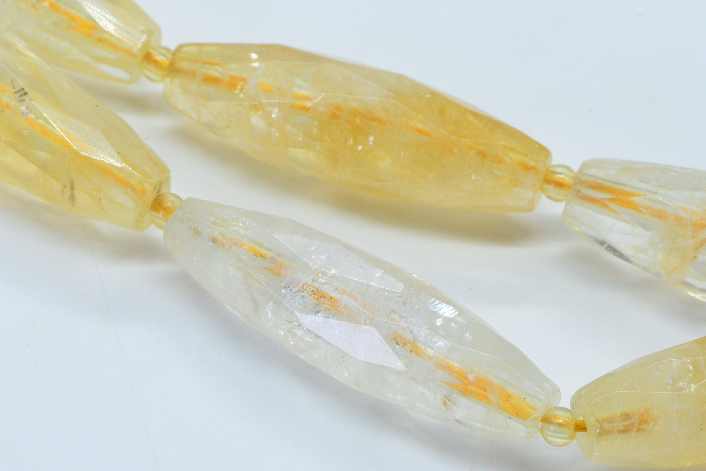 Faceted Citrine Gemstone Beads: Light Canary Yellow, 30x9mm (6 Pcs)