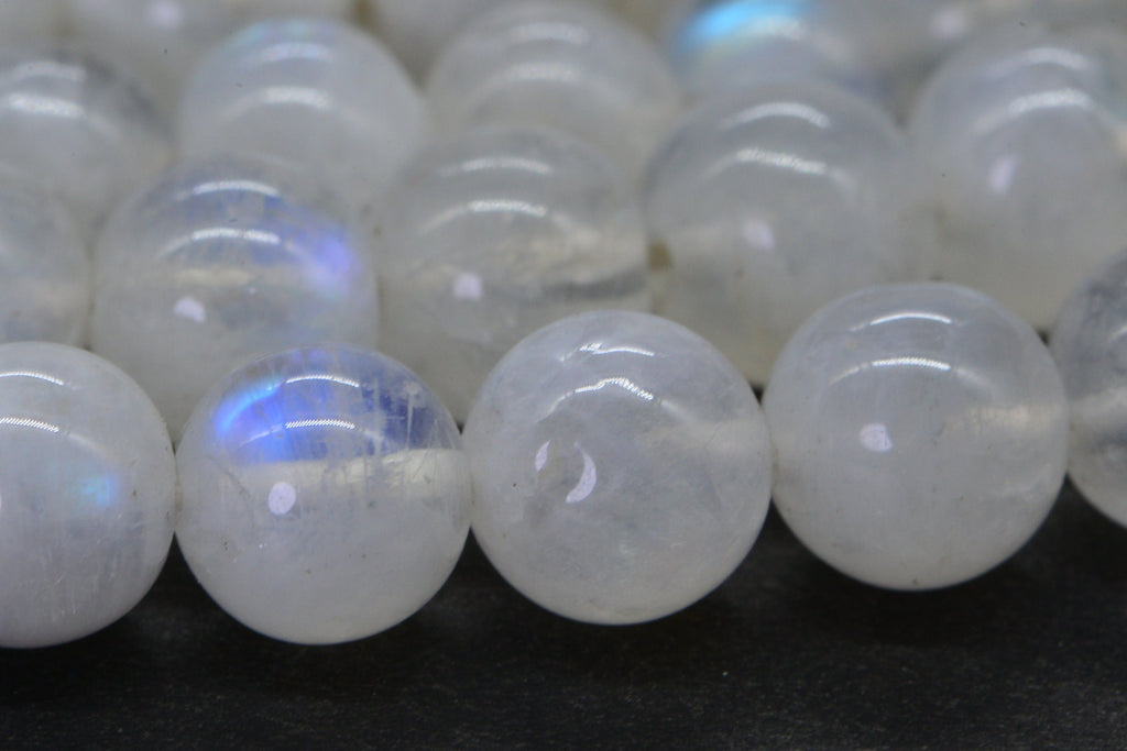 Rainbow Moonstone Blue Flash Round Beads Natural Gemstone