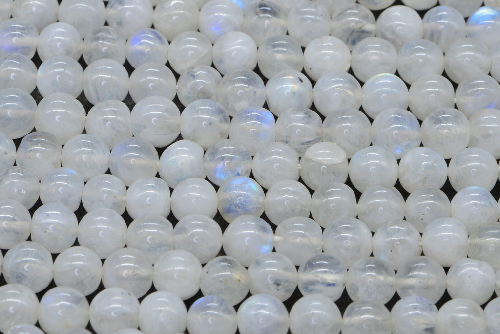 Rainbow Moonstone Blue Flash Round Beads Natural Gemstone
