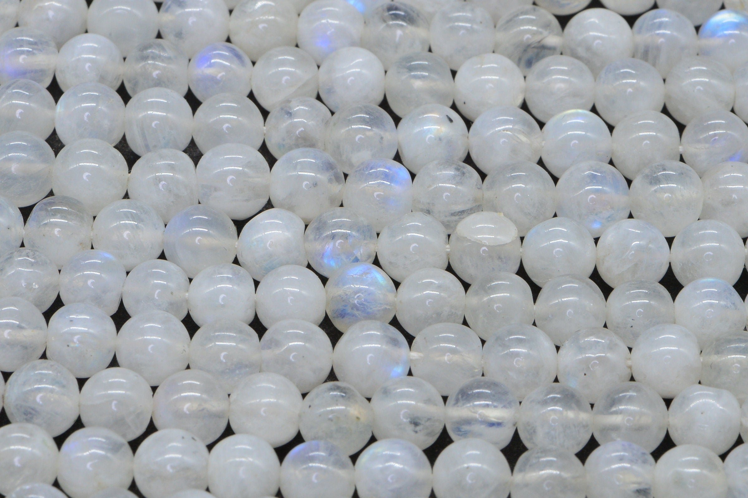 Rainbow Moonstone Blue Flash Round Beads Natural Gemstone
