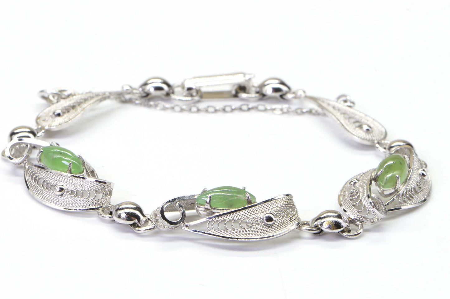 Vintage Sorrento Sterling Silver Jade Bracelet, 7 inch