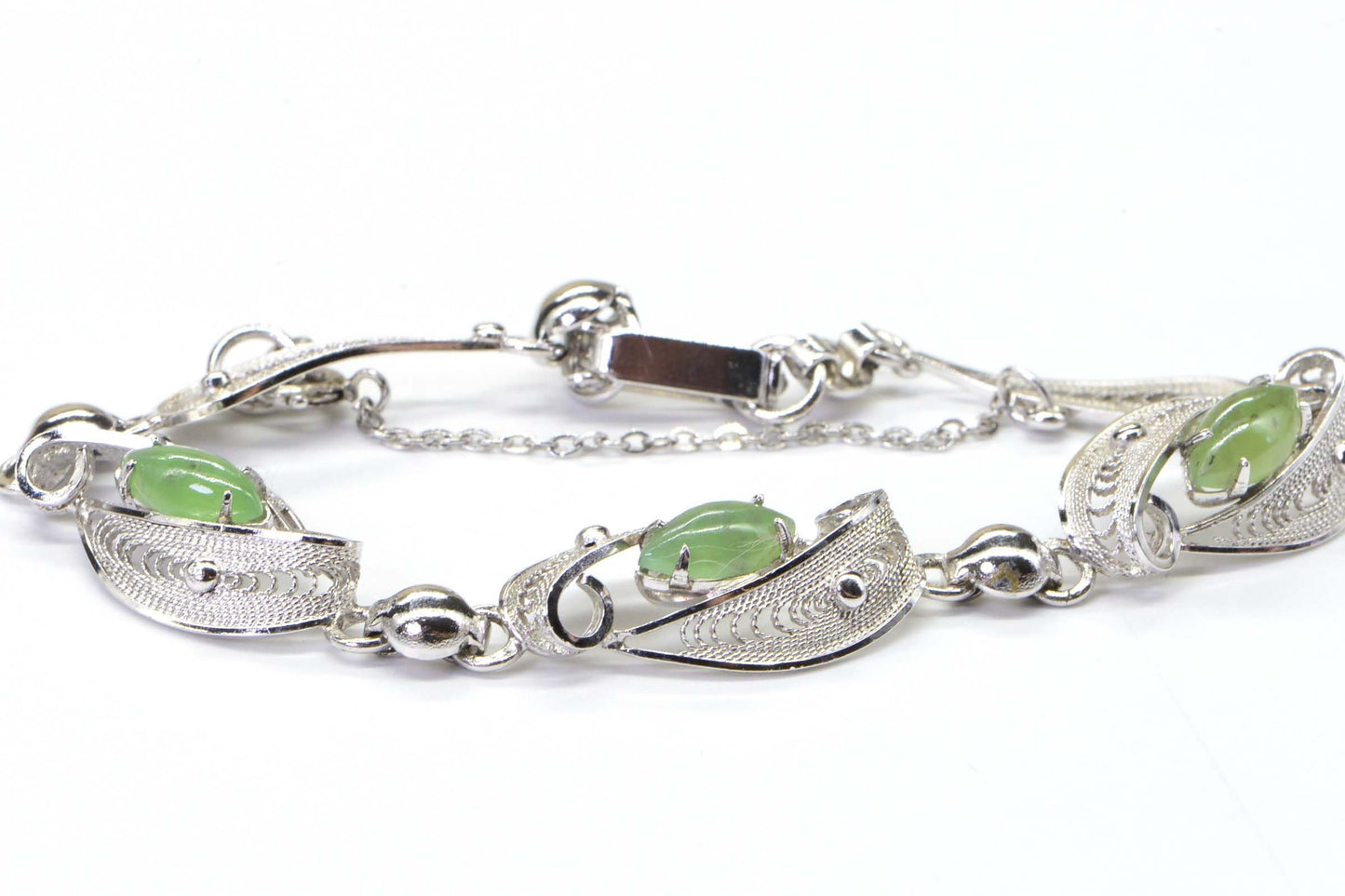 Vintage Sorrento Sterling Silver Jade Bracelet, 7 inch
