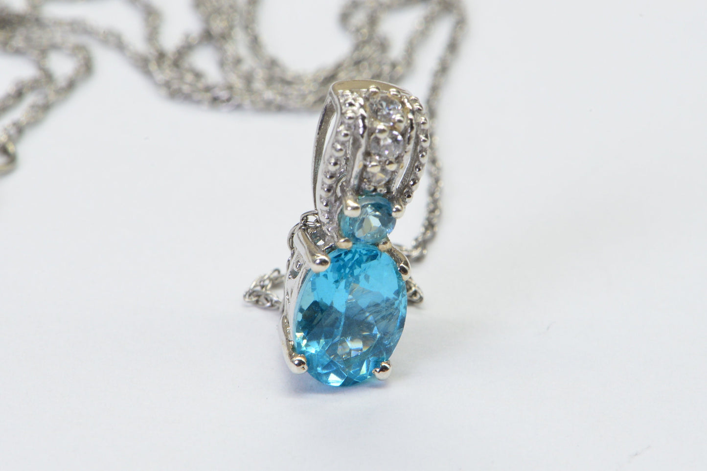 Blue Neon Apatite  Small Pendant Sterling Silver Birthstone Necklace Gift For Women