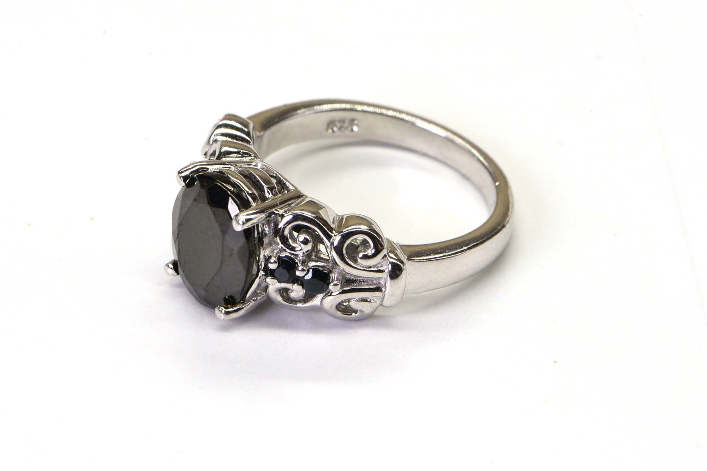 Black Onyx Sterling Silver Ring, Oval Multi Gemstone Cocktail Ring