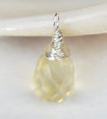 Opalite Yellow Briolette Charm: Wire Wrapped Silver Pendant