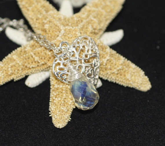 Opalite Yellow Briolette Charm: Wire Wrapped Silver Pendant