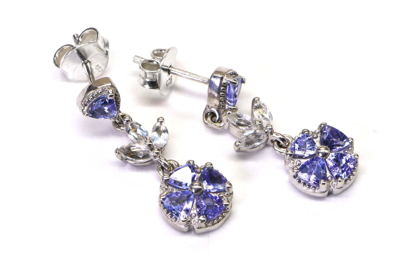 Natural Tanzanite  Drop Stud Earrings Sterling Silver Dainty Earrings Birthstone December