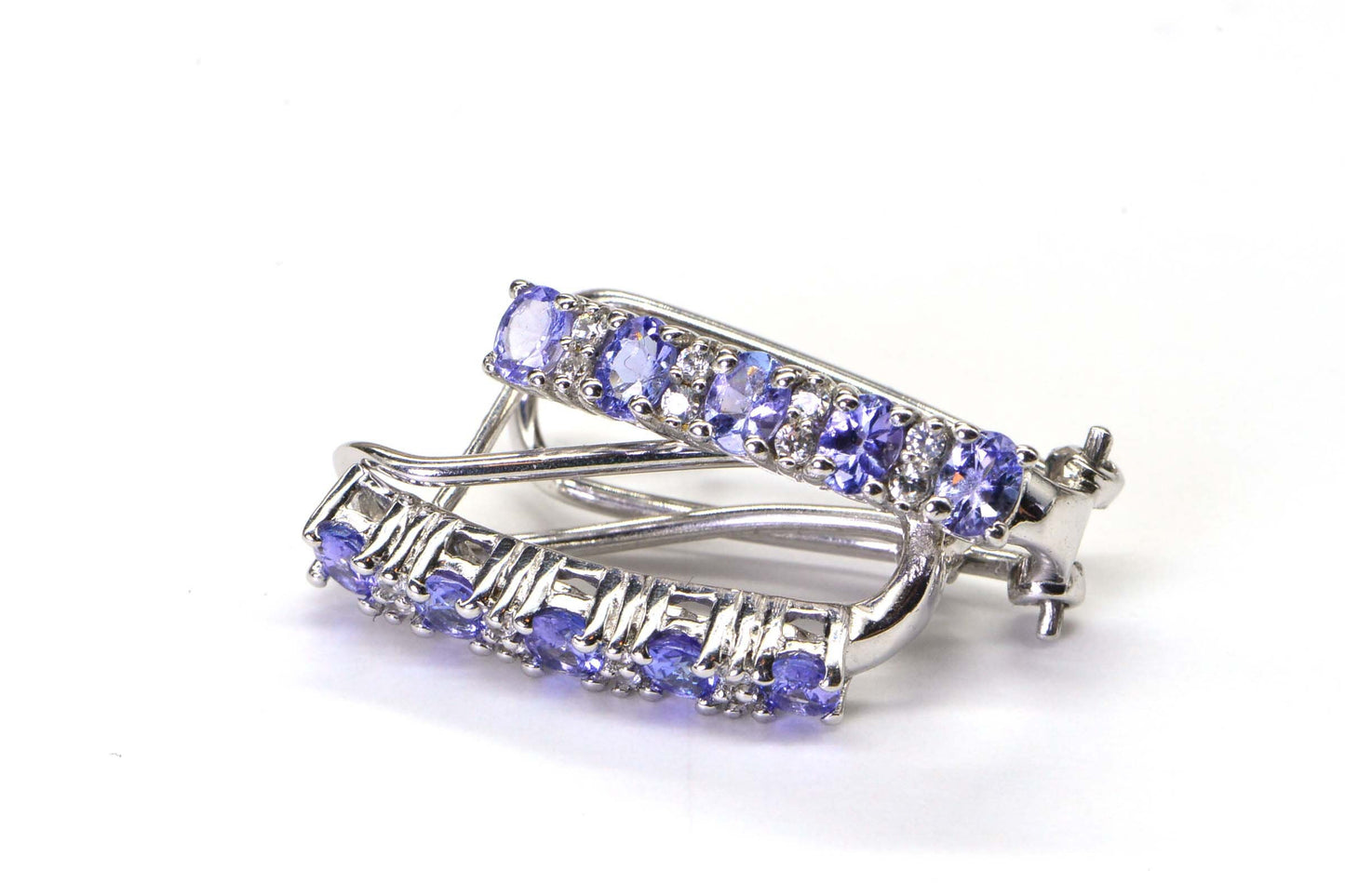 Natural Tanzanite White Zircon  J Stud Earrings Clip On Sterling Silver Vintage Jewelry