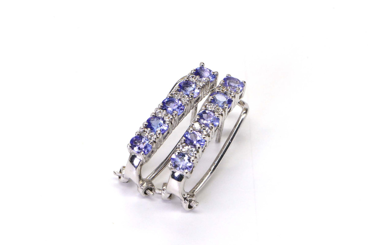 Natural Tanzanite White Zircon  J Stud Earrings Clip On Sterling Silver Vintage Jewelry