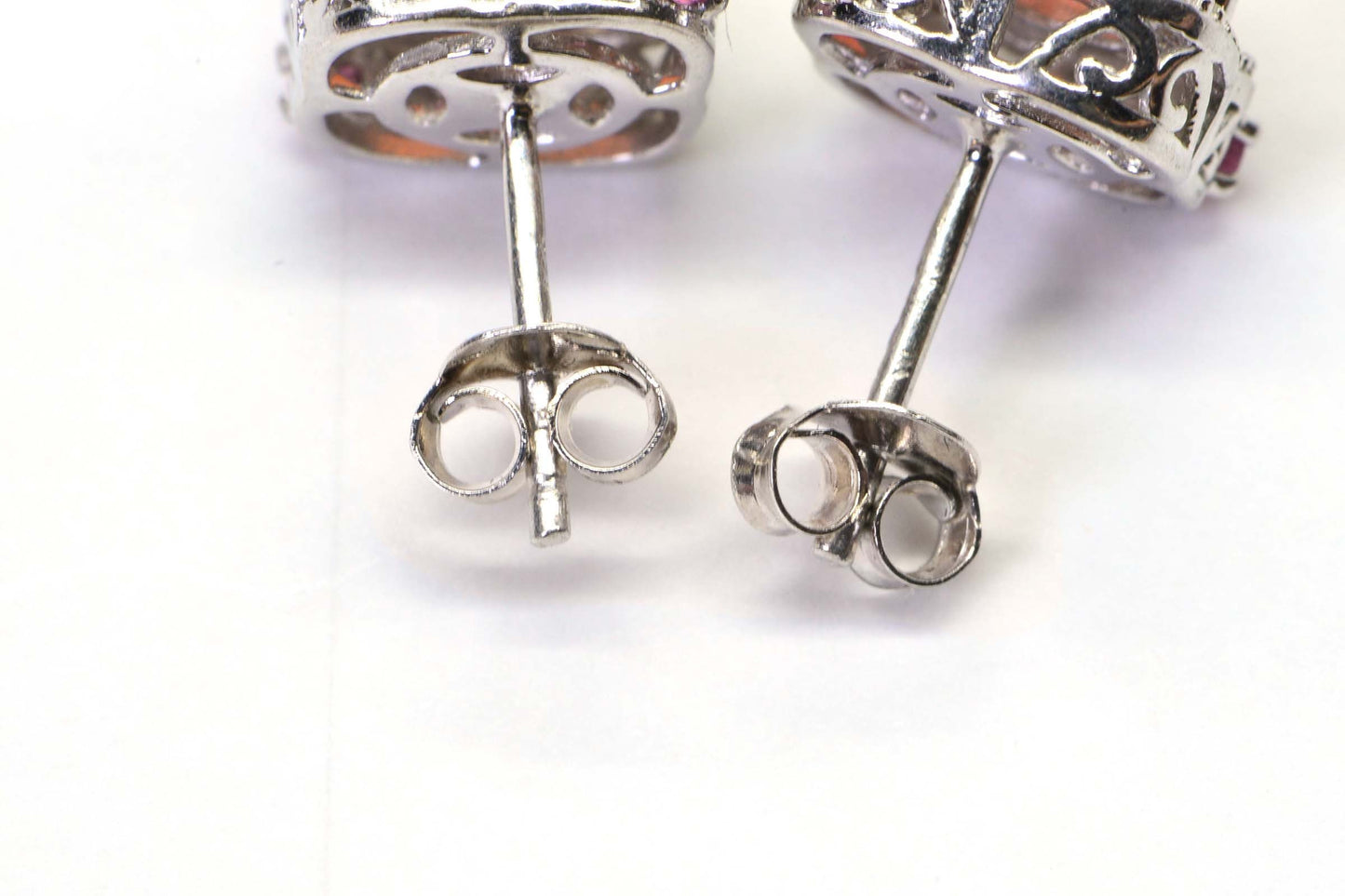 Peruvian Pink Opal Stud Earrings, Sterling Silver CZ & Tourmaline