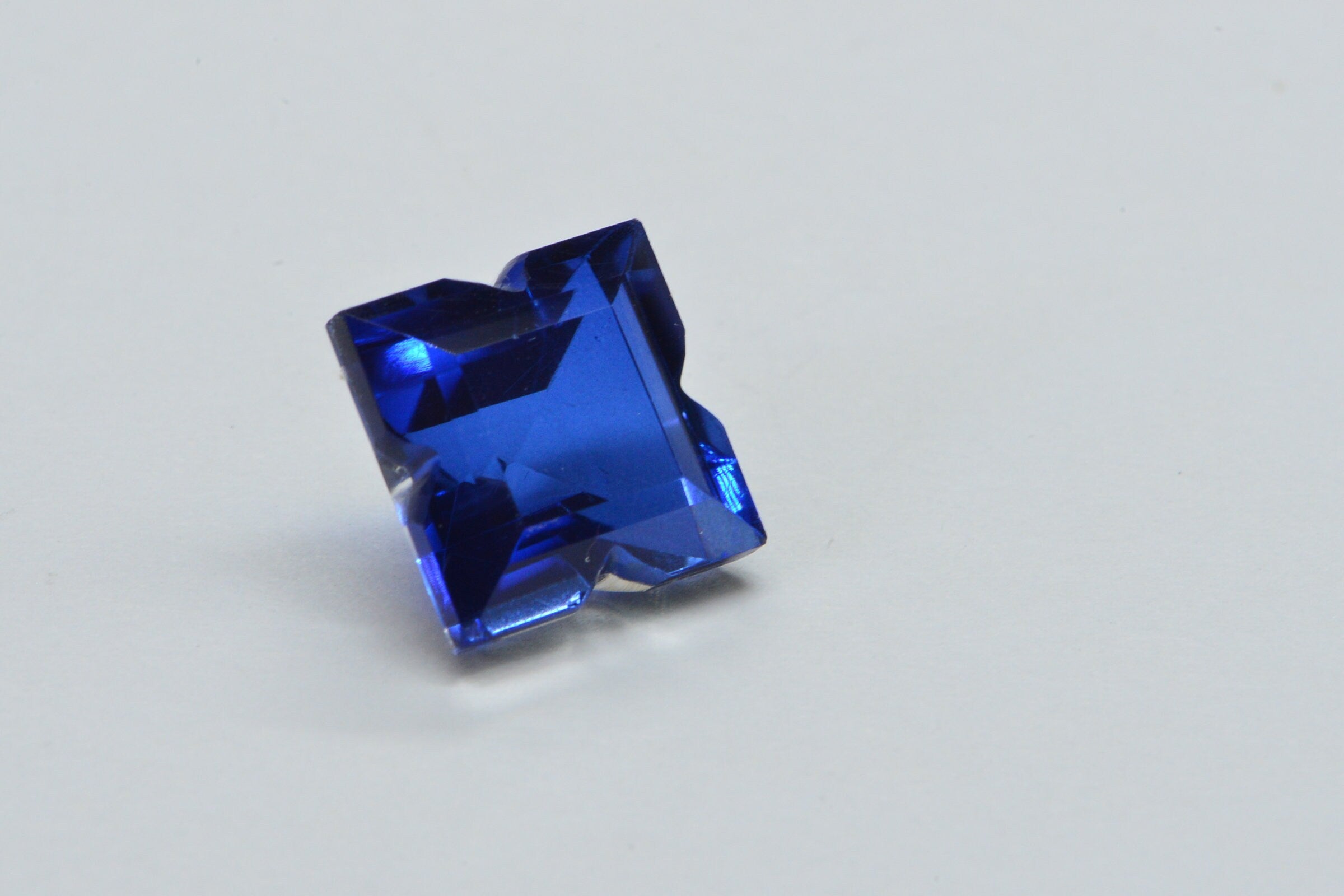 12mm Lab Sapphire Quartz Doublet: Faceted Princess Cut Loose Gem