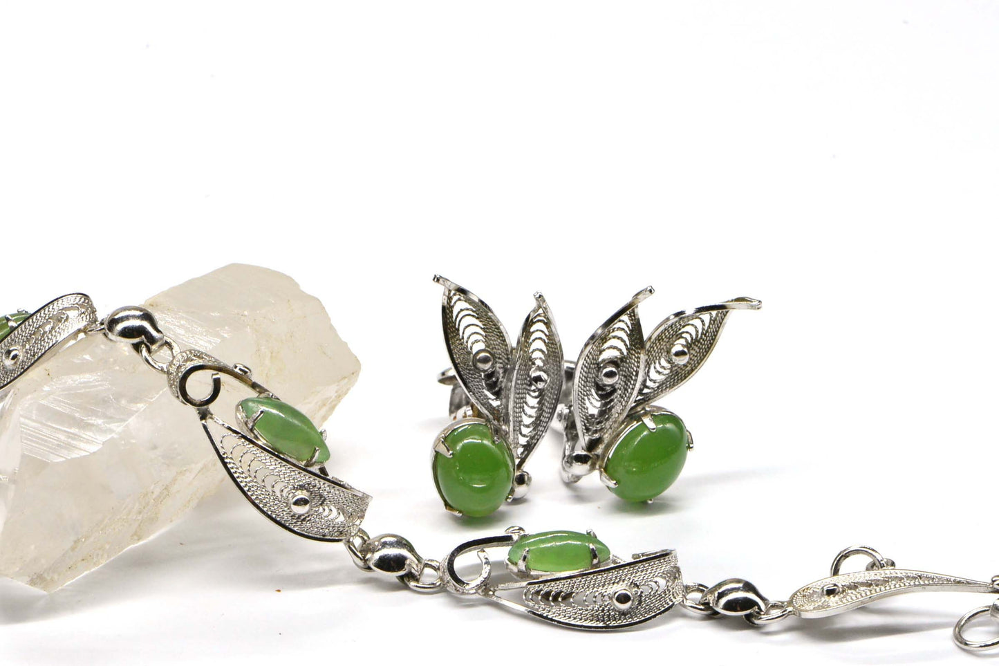 Vintage Sorrento Sterling Silver Jade Bracelet, 7 inch