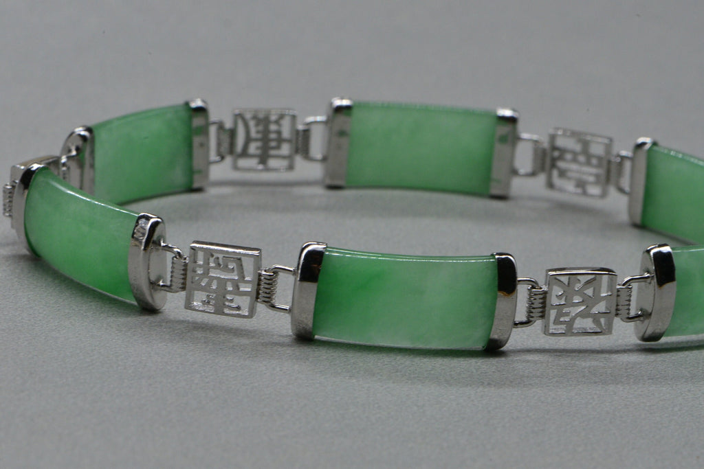 Light Green Jade Sterling Silver Link Bracelet