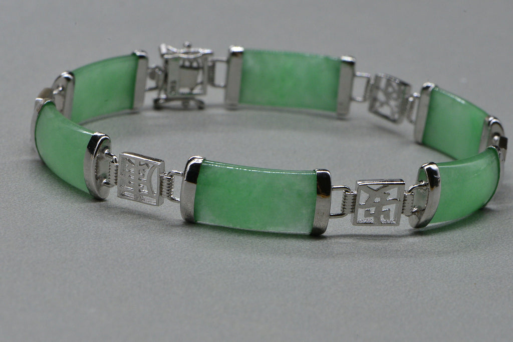 Light Green Jade Sterling Silver Link Bracelet