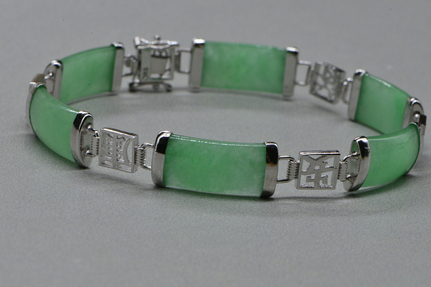 Light Green Jade Sterling Silver Link Bracelet