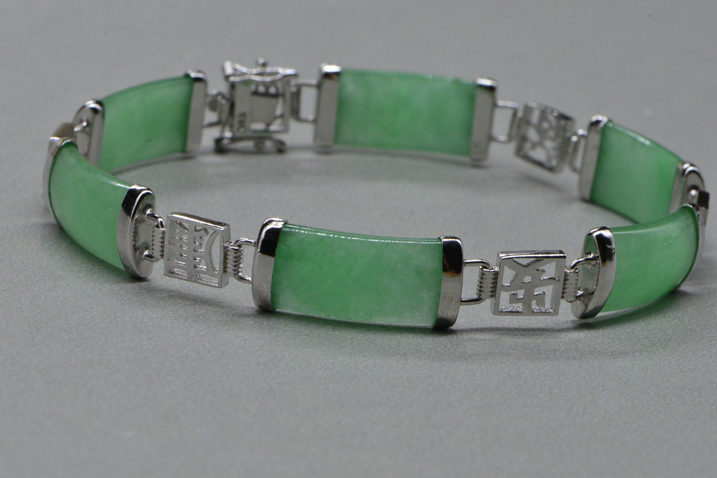 Light Green Jade Sterling Silver Link Bracelet