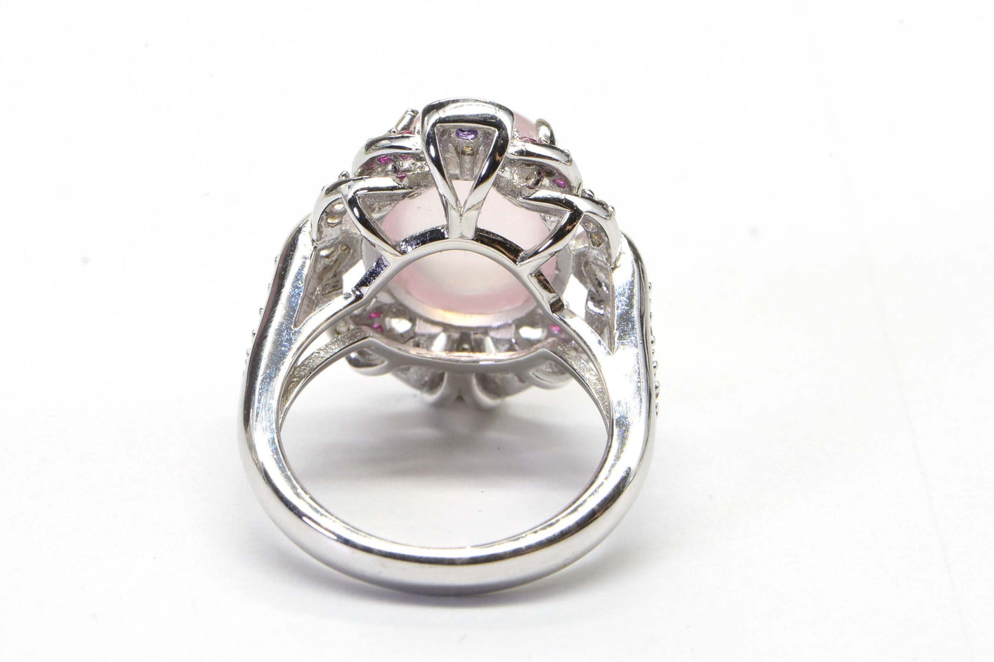 Moonstone Sterling Silver Cocktail Ring: Ruby & White Sapphire