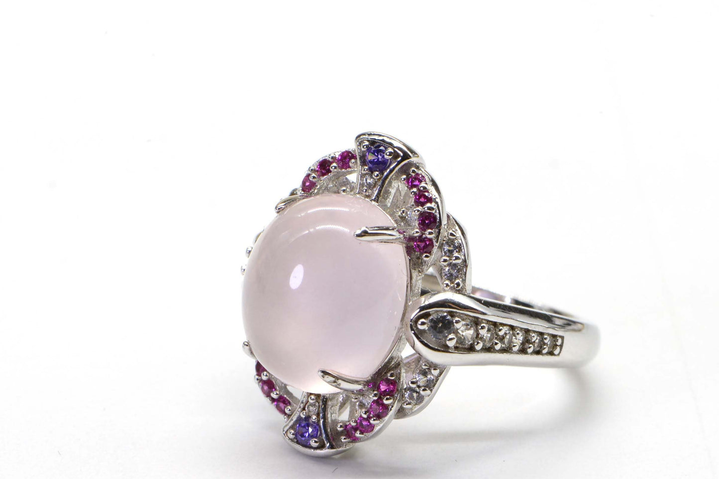 Moonstone Sterling Silver Cocktail Ring: Ruby & White Sapphire