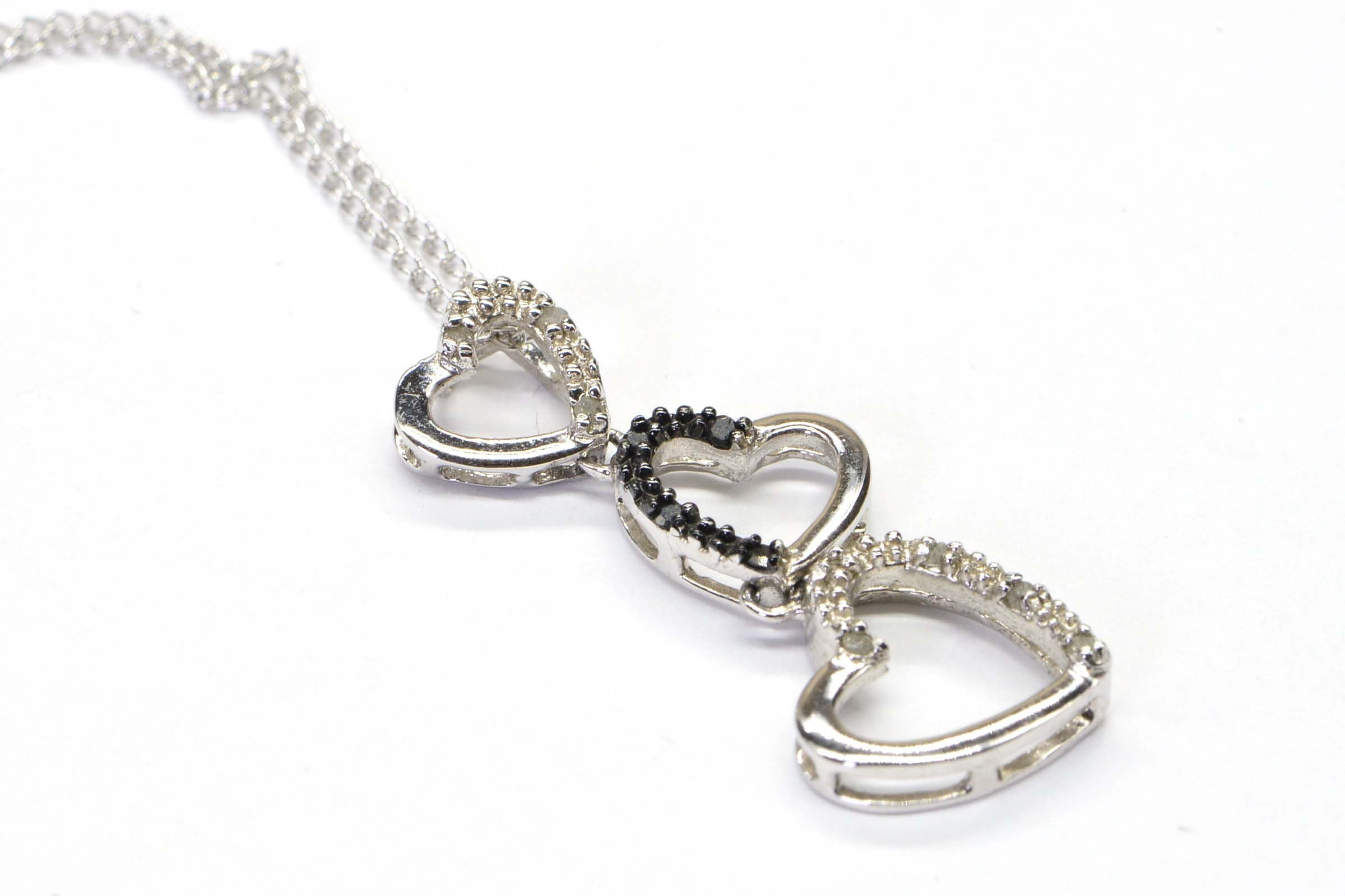 Diamond Three Heart Pendant: Black Diamond, Sterling Silver
