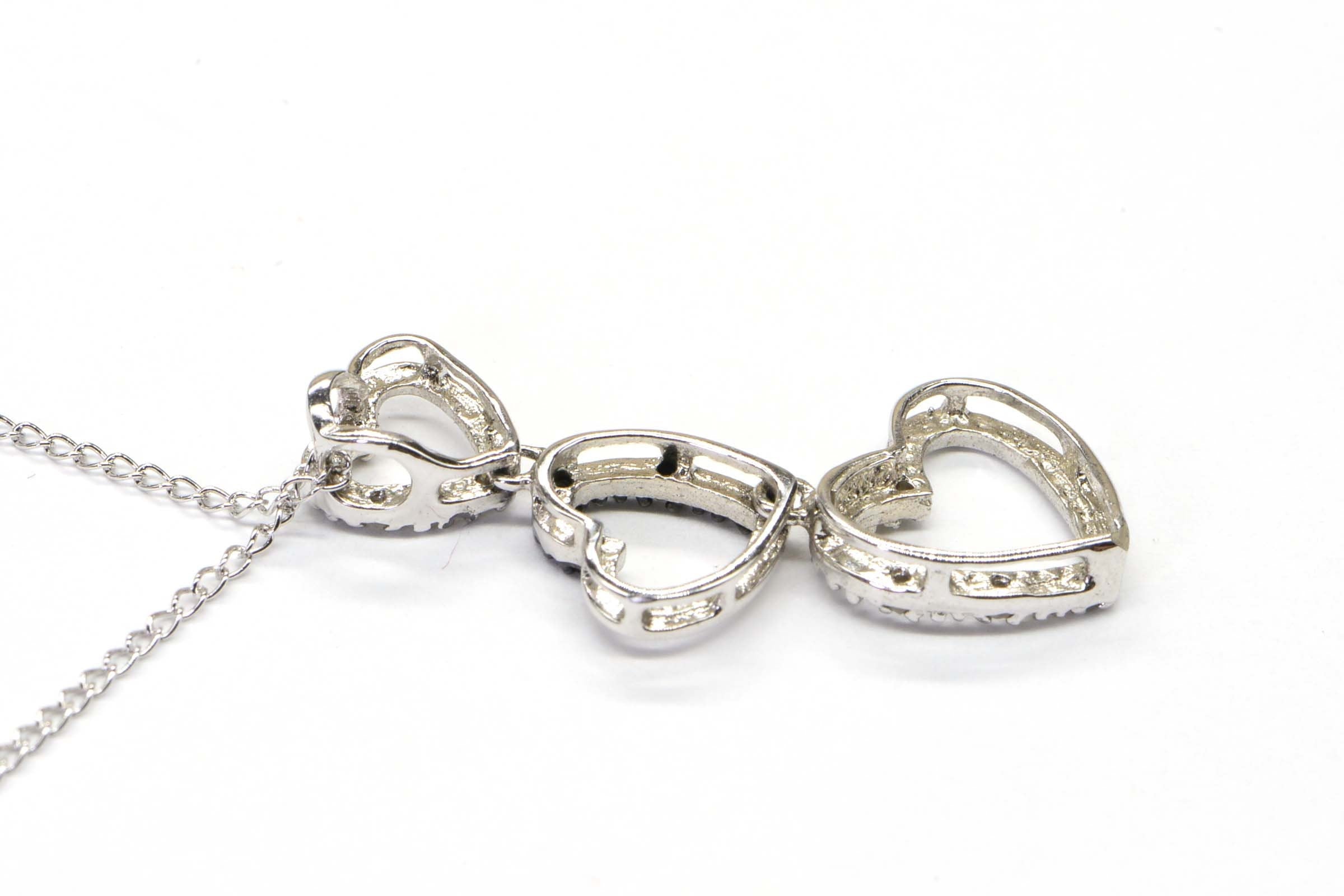 Diamond Three Heart Pendant: Black Diamond, Sterling Silver